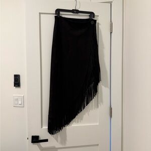 Faux Suede Elegant Black Fringe Skirt